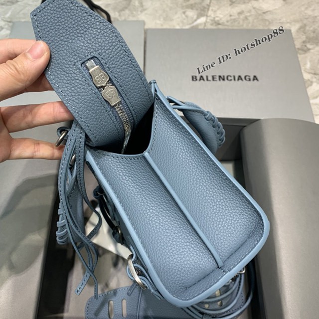 Balenciaga專櫃爆款荔枝紋霧霾藍色手袋手提包 638512 巴黎世家小號Neo Classic機車包 fyj1443